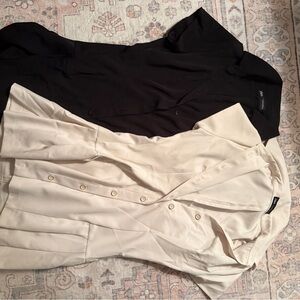 Zara Black and Cream Button-Up pleated Dresses Medium